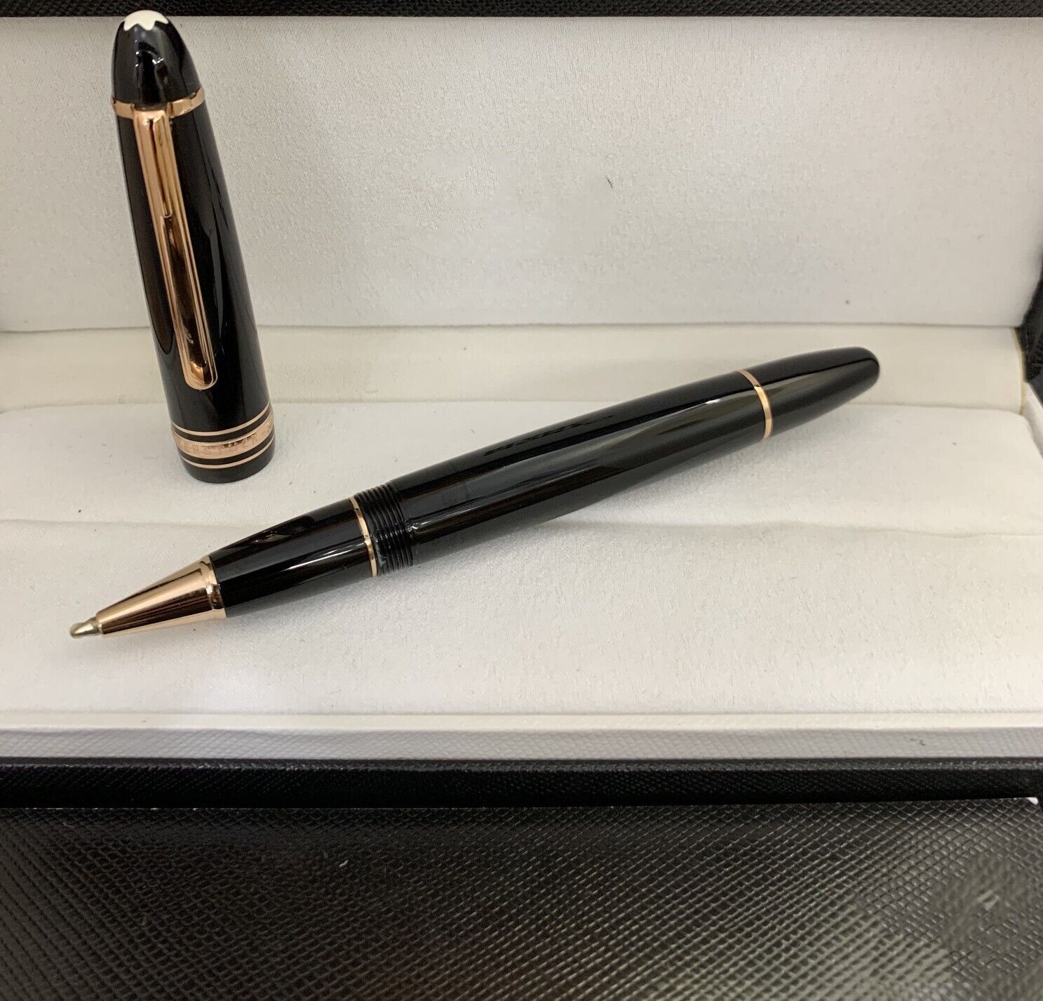 Luxury MB149 Resin Series Bright Black+Rose Gold Clip 0.7mm Rollerball Pen