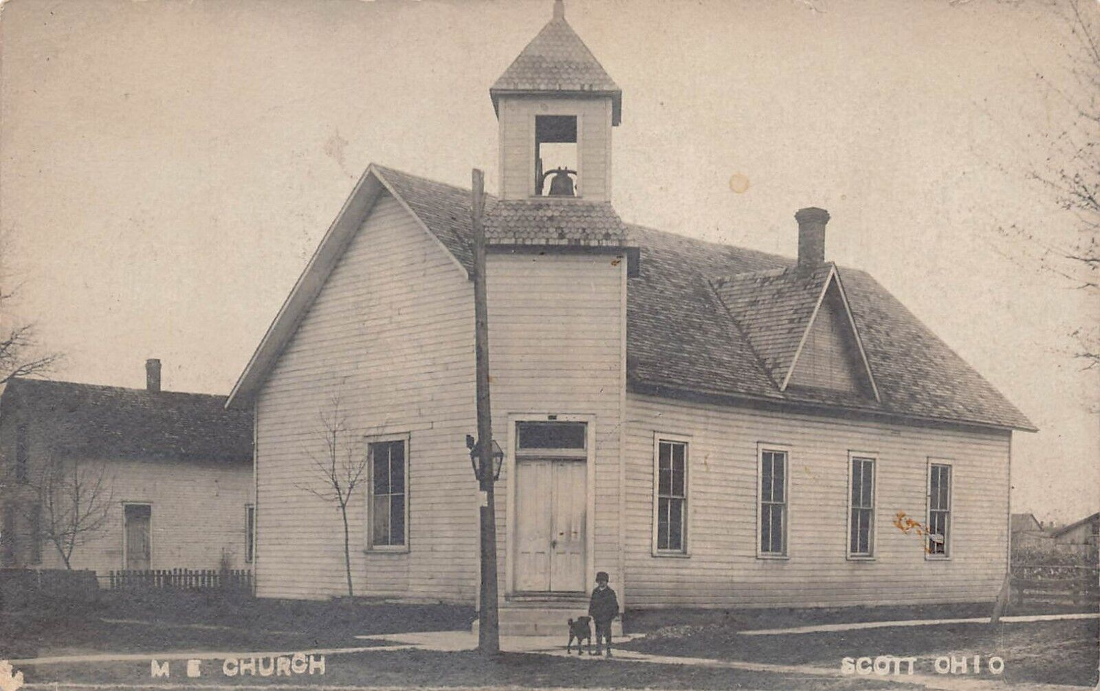 RPPC Scott OH Ohio Paulding County Methodist Church Photo Vtg Postcard W9