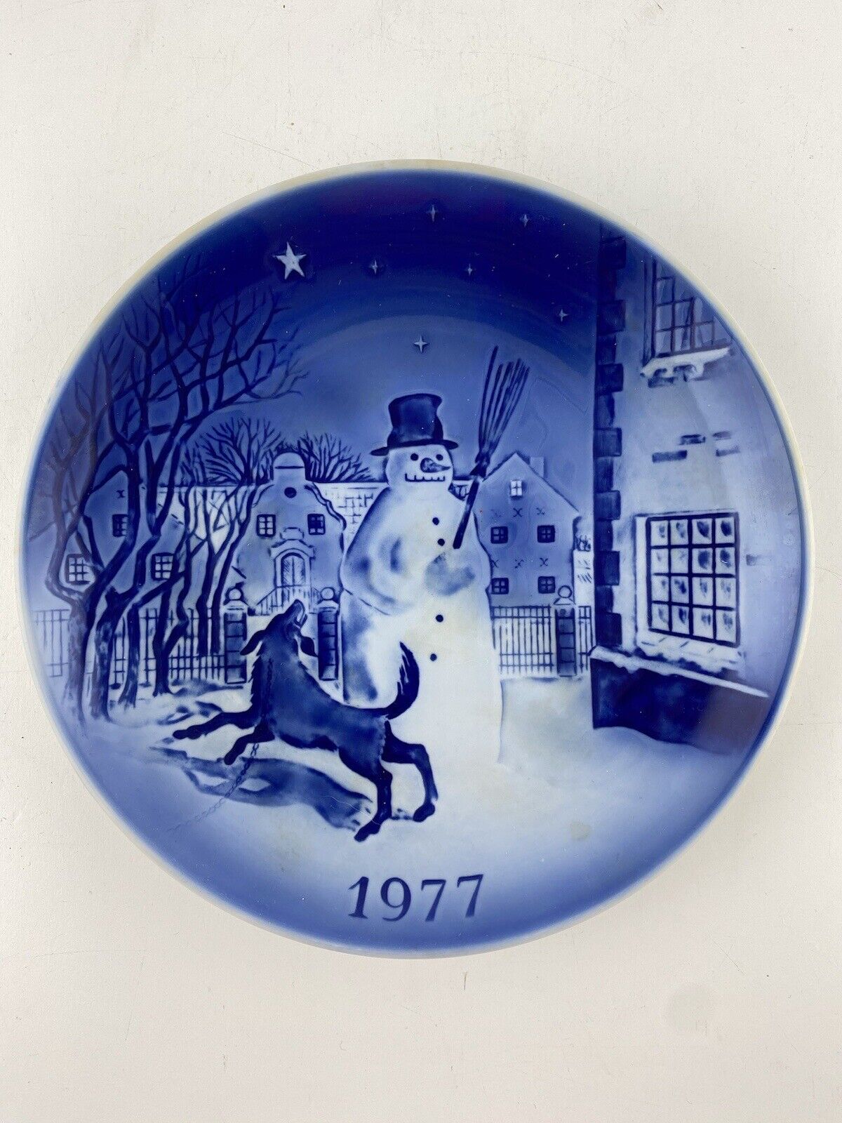 Vintage 1977 Desiree Denmark The Snow Man Christmas Plate Old Copenhagen Blue