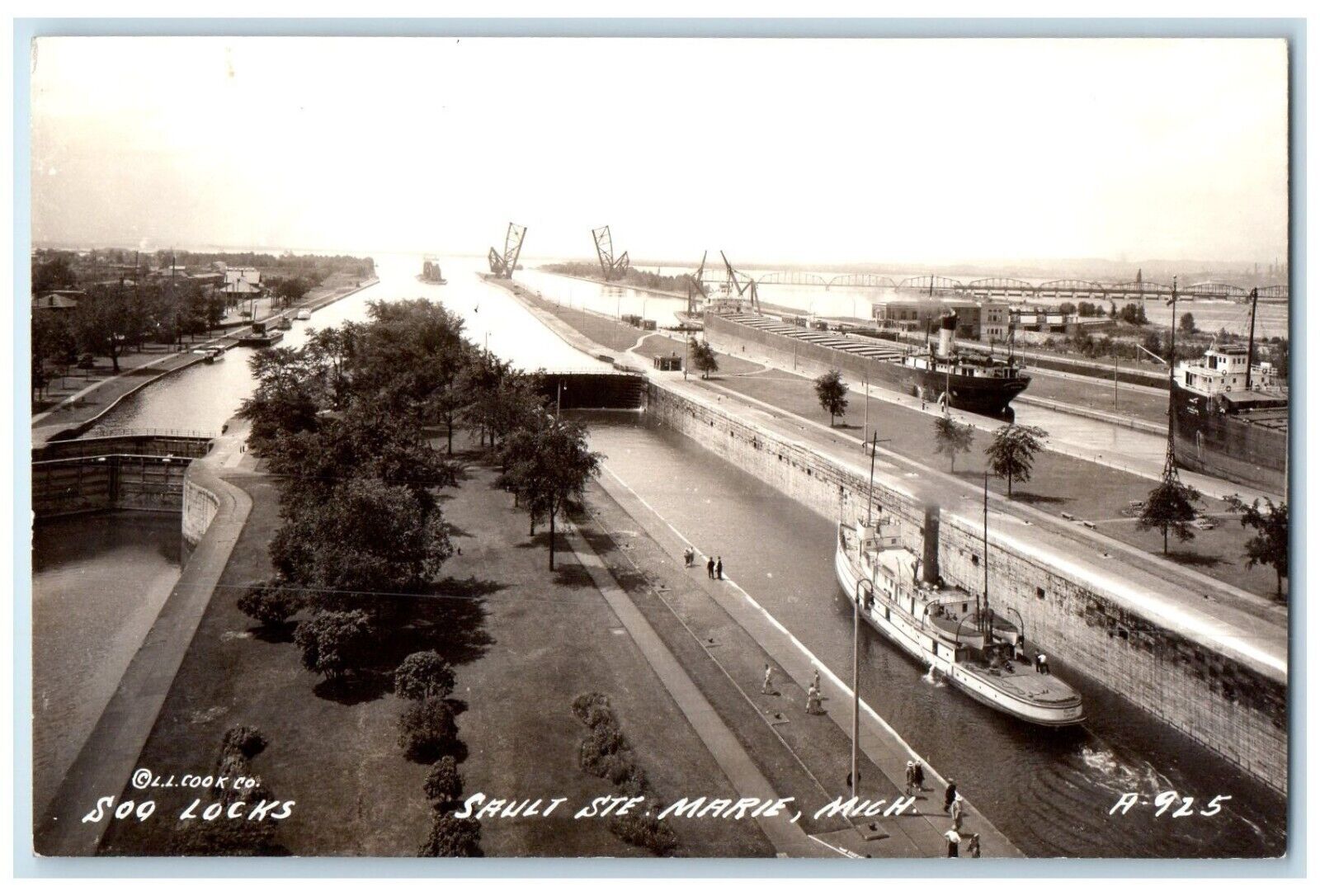 c1940's Soo Locks Steamer Sault Ste Marie Michigan MI RPPC Photo Postcard