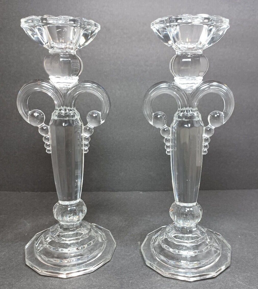 Elegant Crystal Clear Glass Set of 2 Candlesticks Candle Holders 8\