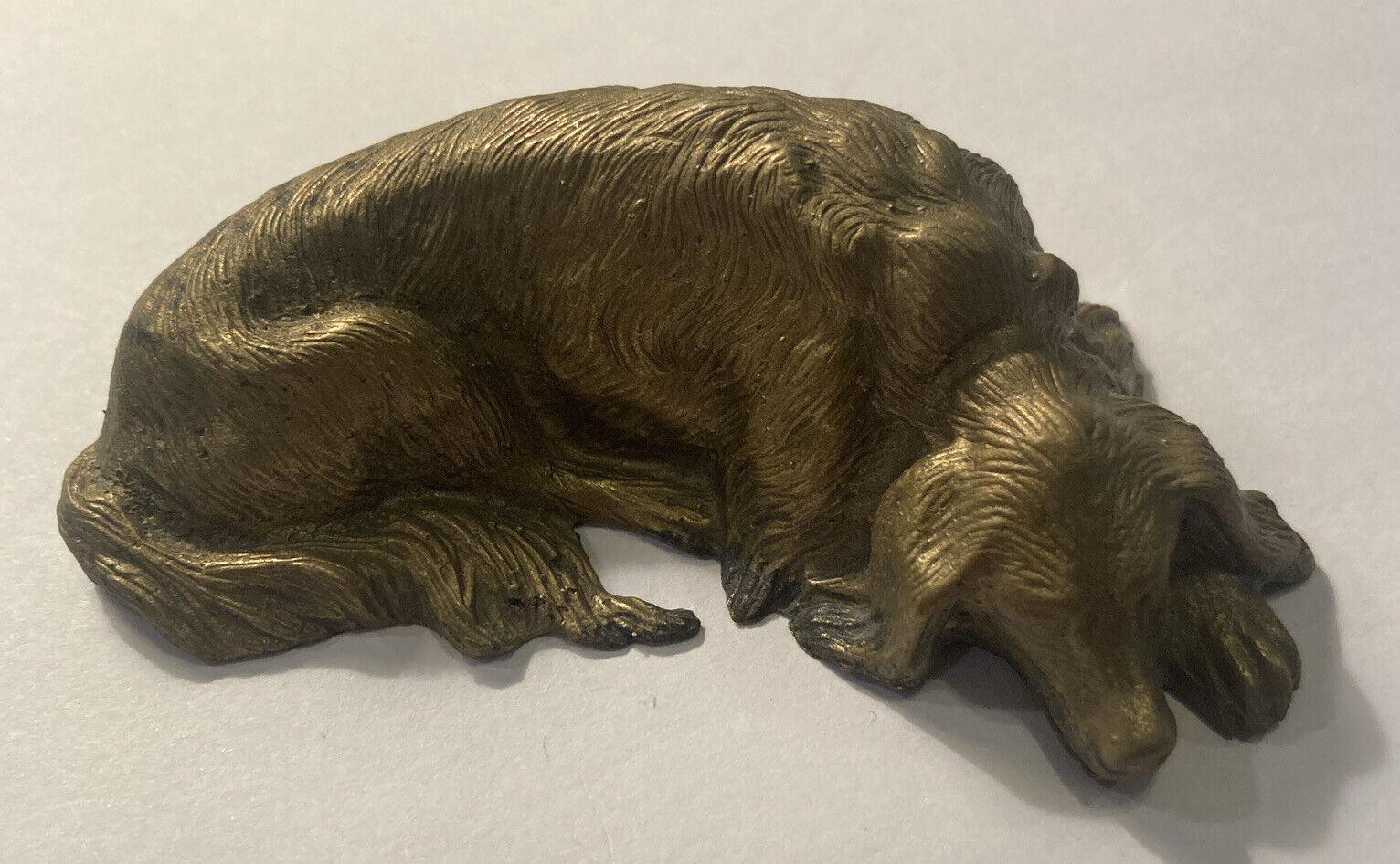 Vintage Sleeping Dog Heavy Brass 3.5” Paperweight