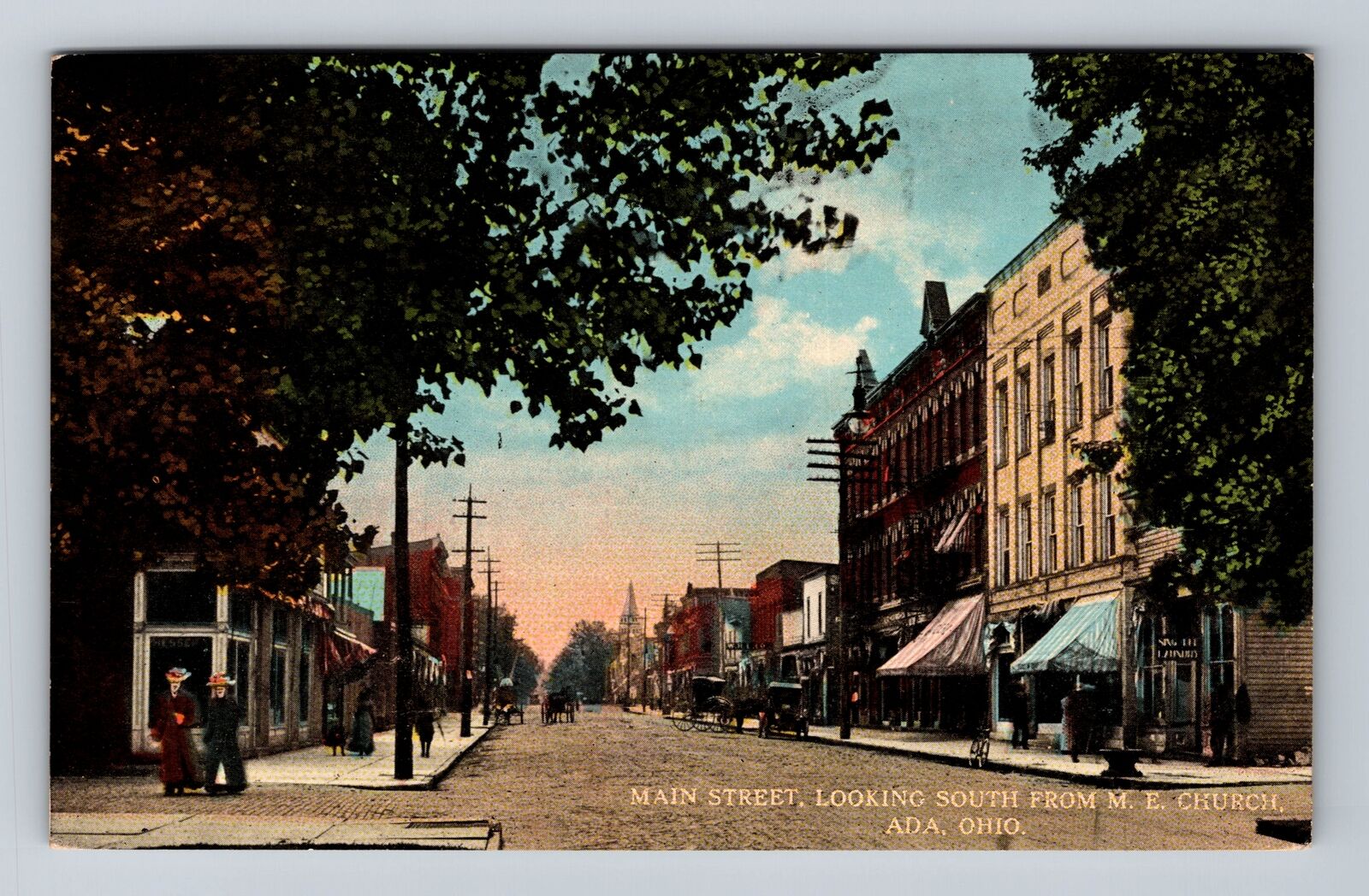 Ada OH-Ohio, Main Street Looking South, Business Area, Antique Vintage Postcard