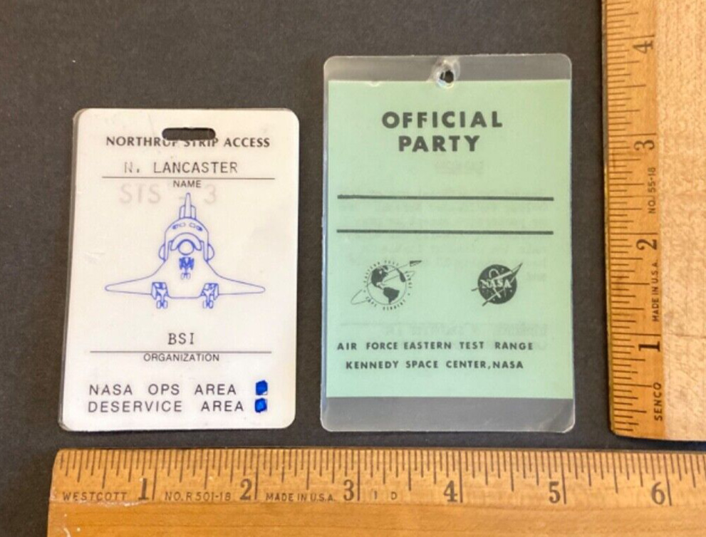 Original NASA STS-3 Employee Launch Access Pass Badge #1034 Plus Official Party