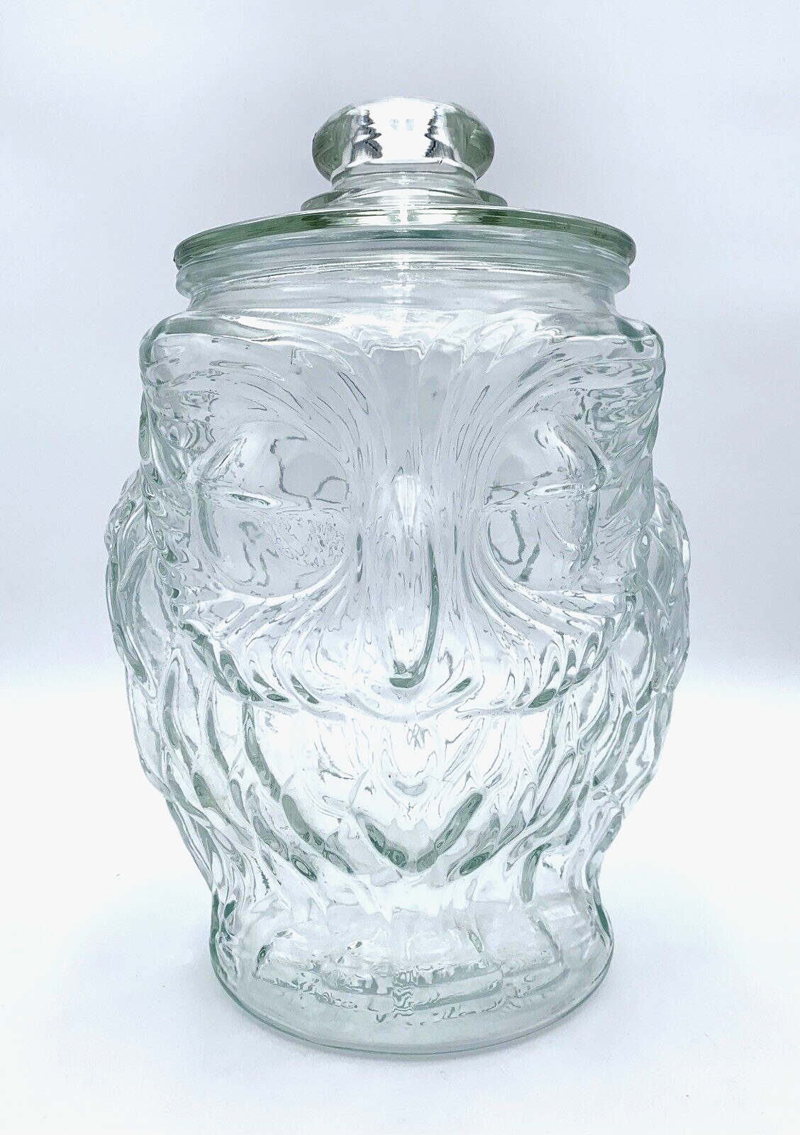 Vintage 1970s HUGE Libbey Flawless Clear Glass 13” Owl Cookie Jar