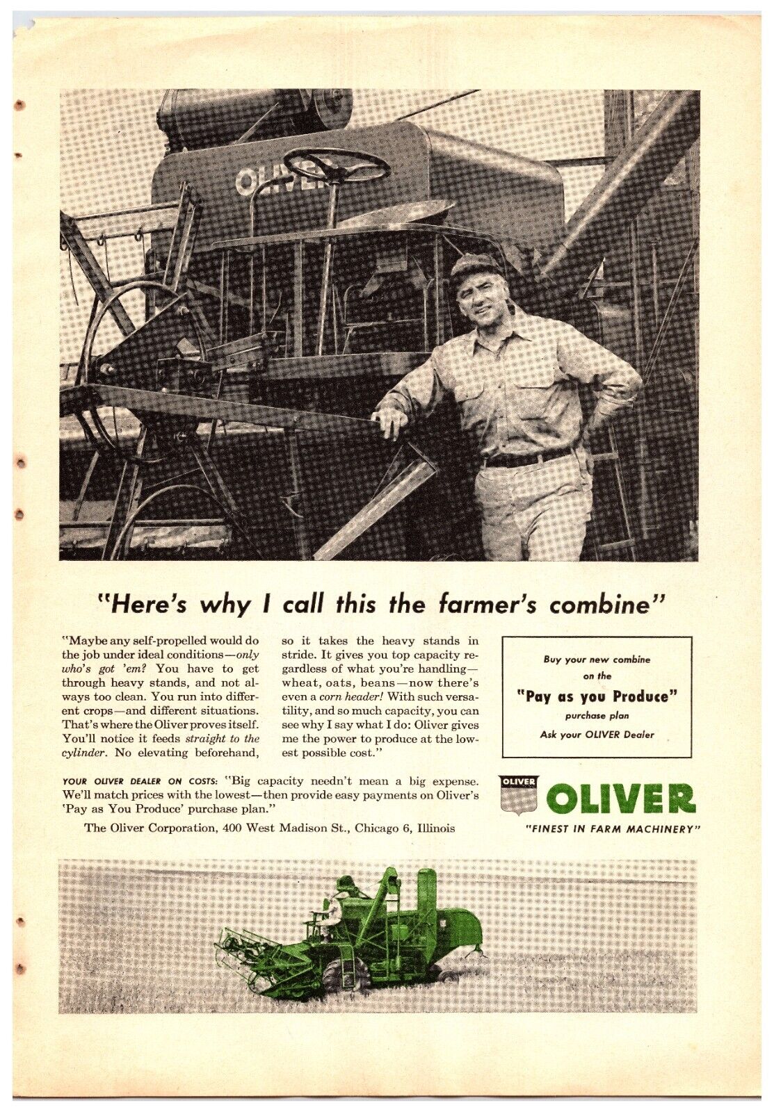 1957 Oliver Model 35 Self Propelled Combine - Original Print Advertisement