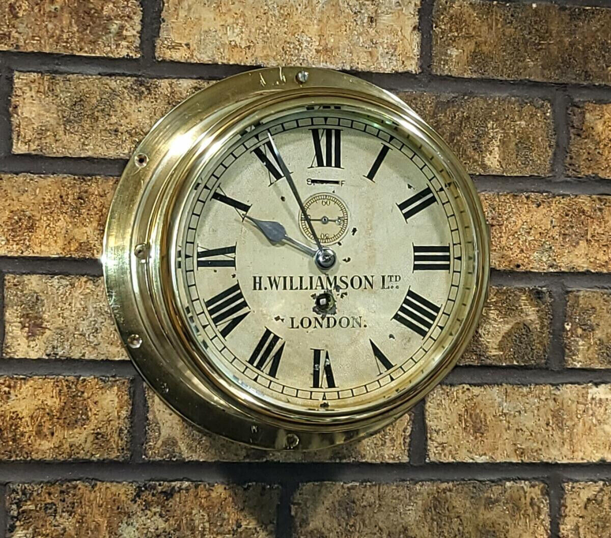 RARE RESTORED Brass 1911 Ship's Clock H. Williamson, London 8