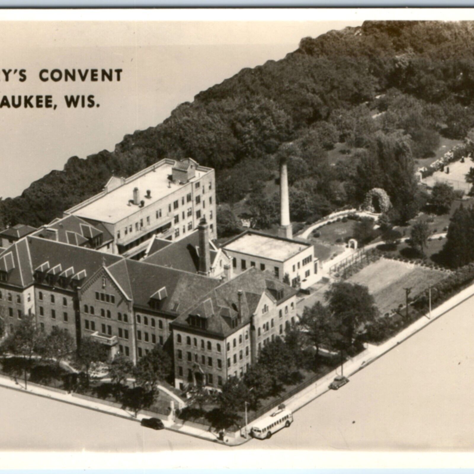 c1910s Milwaukee, Wis. Birds Eye RPPC St. Mary\'s Convent Cropped Real Photo A131