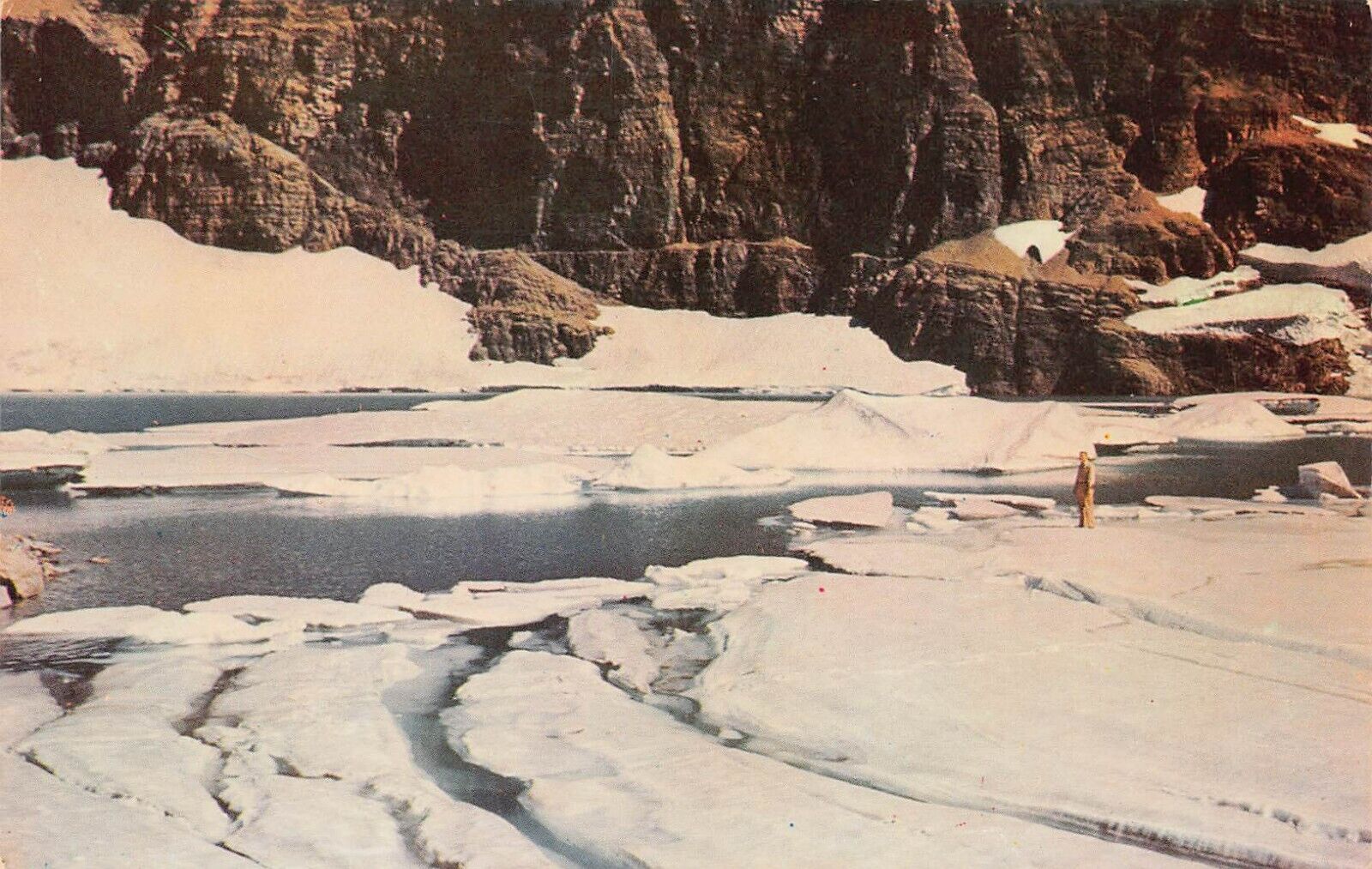 Iceberg Lake Glacier National Park MT Montana Mount Wilbur Snow Vtg Postcard A13