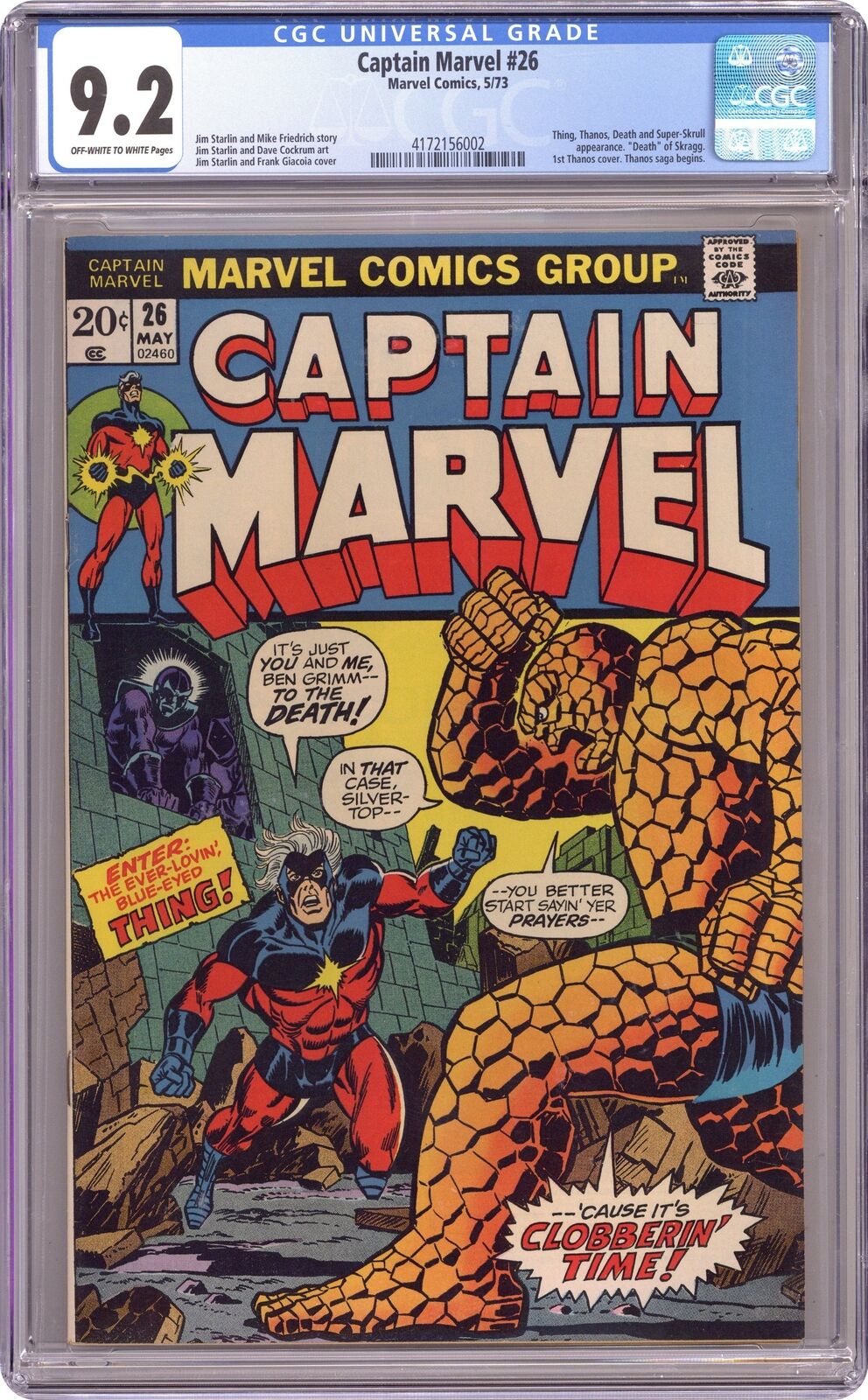 Captain Marvel #26 CGC 9.2 1973 4172156002 2nd app. Thanos