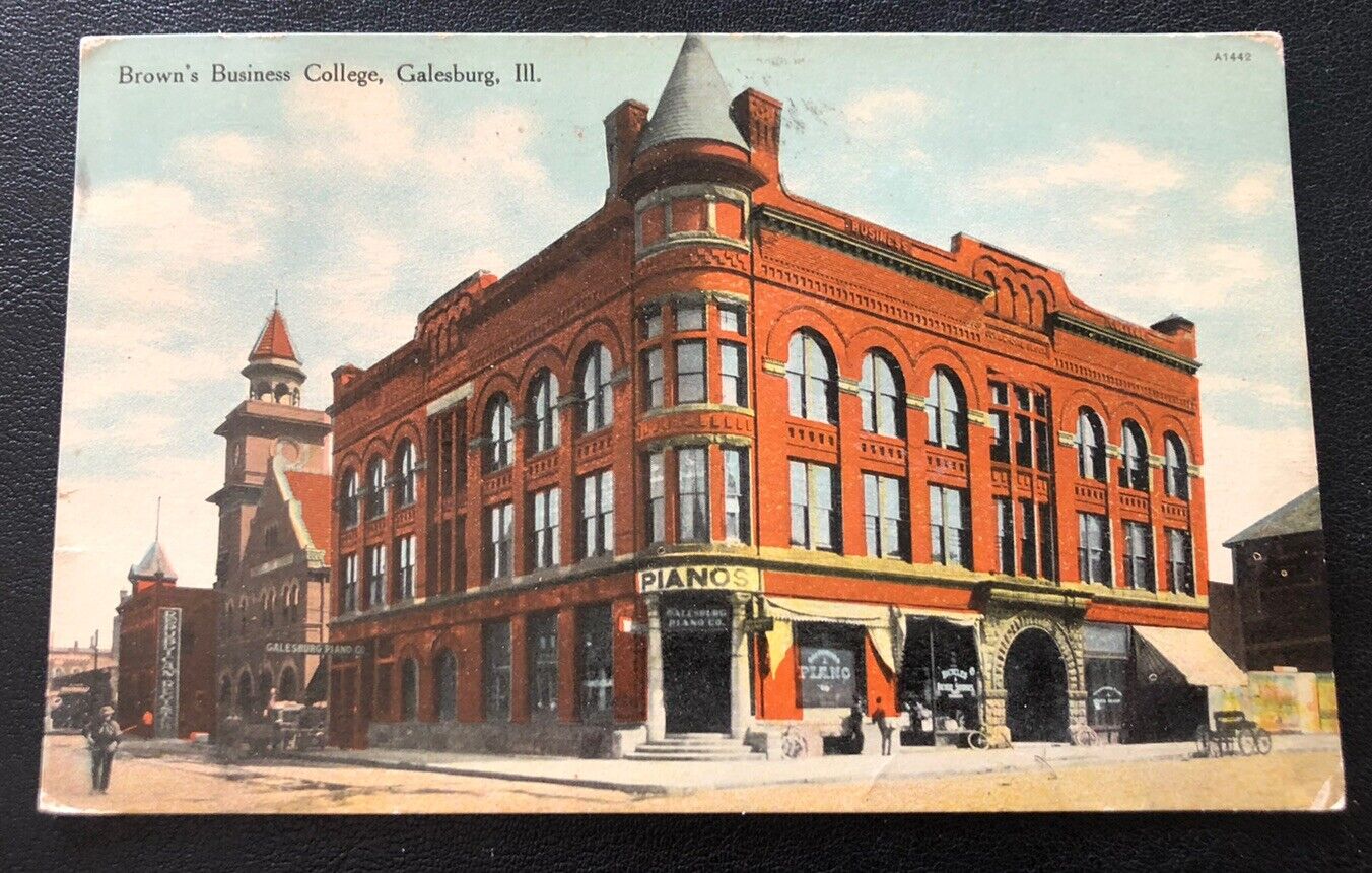 Brown’s Business College Galesburg Building IL Illinois Vintage Postcard NN9
