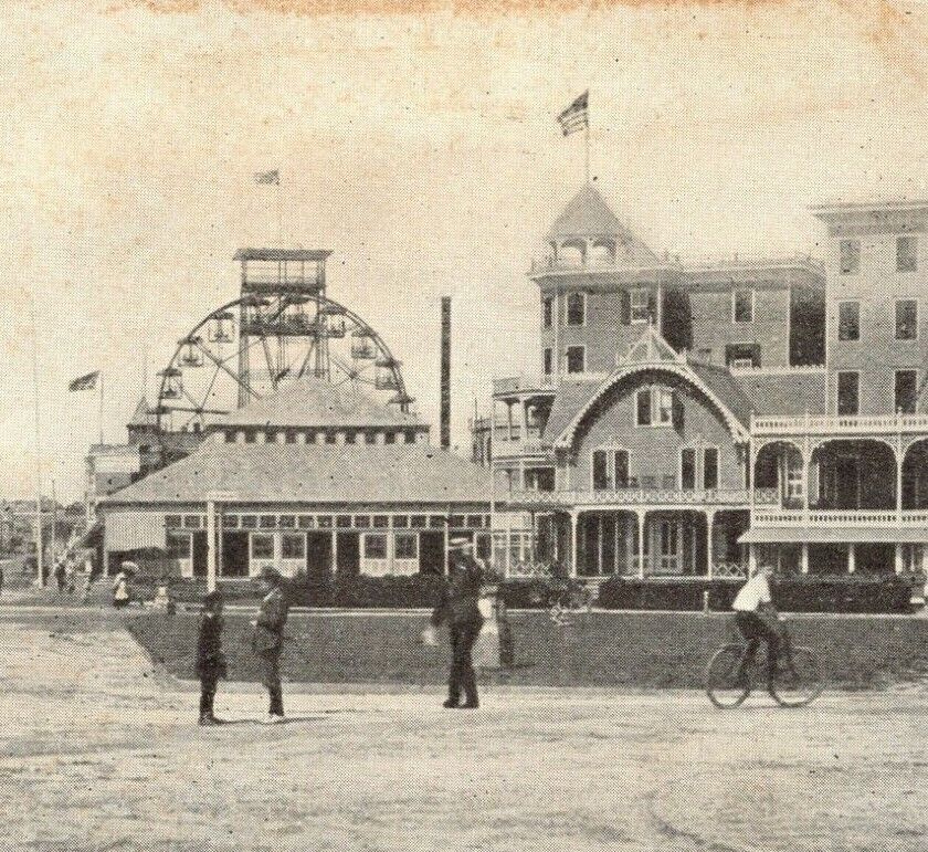 C.1910s Asbury Park NJ Wesley Lake Bicycle Ferris Wheel New Jersey Postcard 631