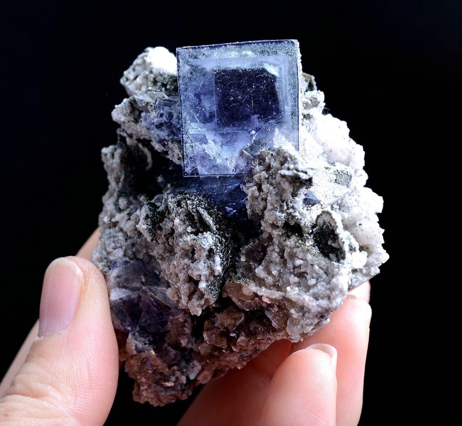 115g Natural Bismuthinite Purple FLUORITE Calcite Mineral Specimen/Yaogang  xian