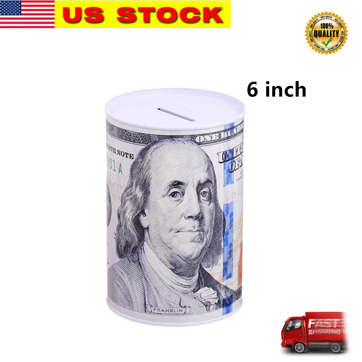$100 Dollar Bill Piggy Bank Coin Storage Money Saving Can Benjamin Franklin 6