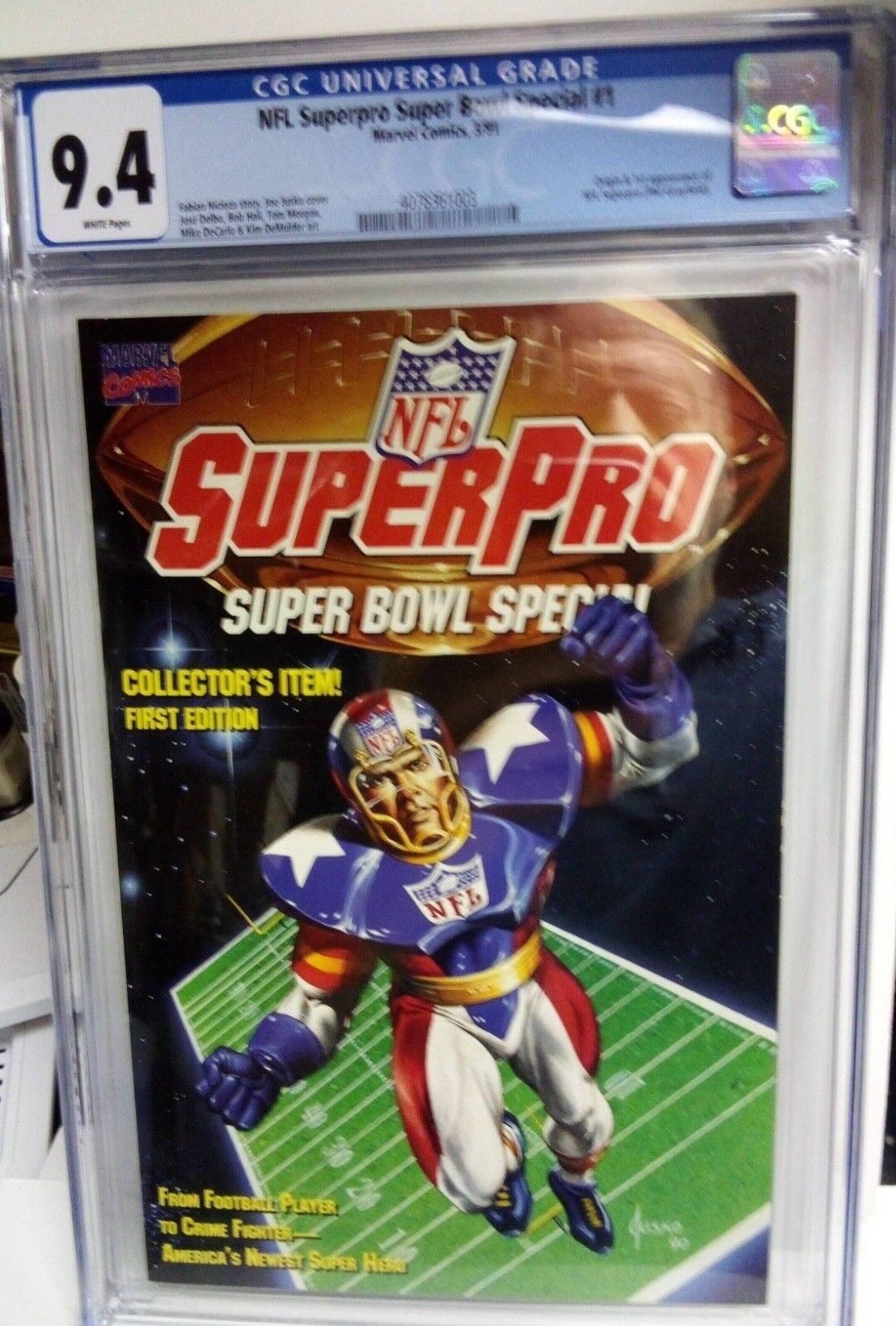 VINTAGE NFL SUPERPRO 1ST COLLECTOR'S EDITION CGC 9.4 WITH RARE SUPERPRO CARD