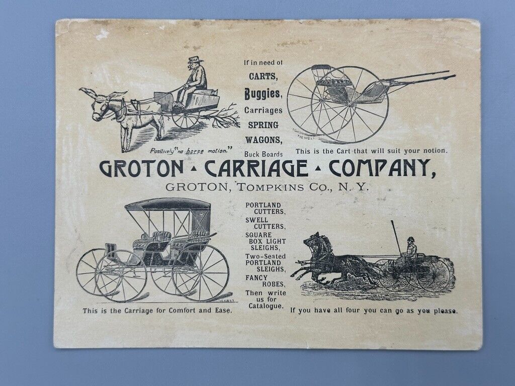1880s GROTON NY CARRIAGE Co Victorian FARM Advertising Trade Card