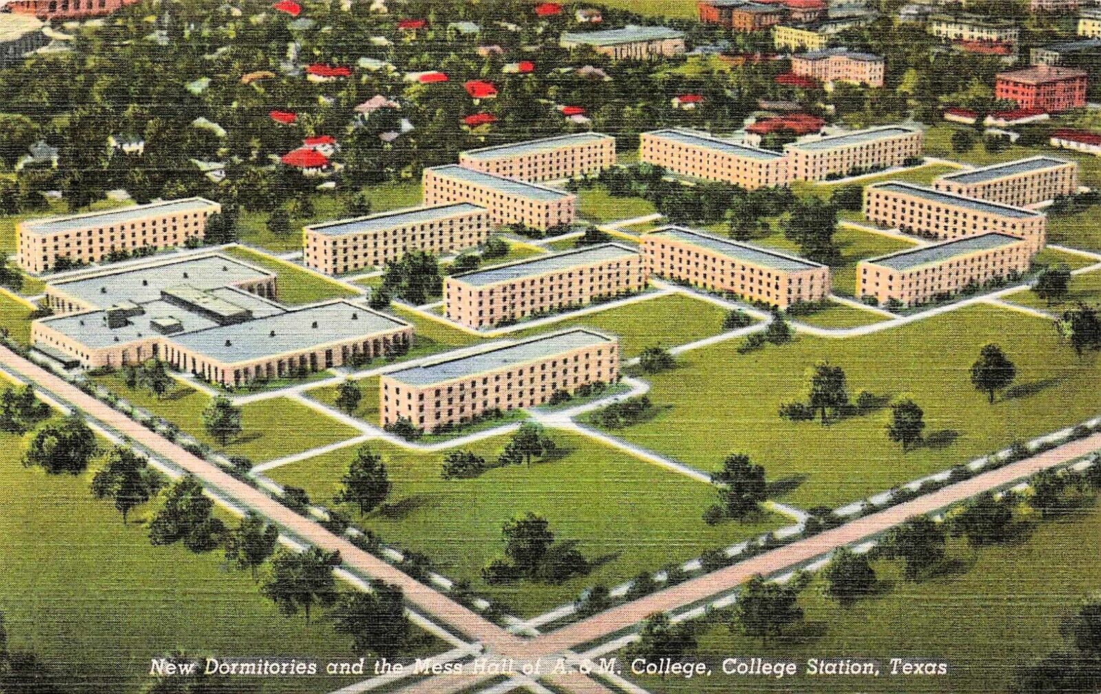 College Station TX Texas A&M University Campus Mess Hall Dorms Postcard  E17
