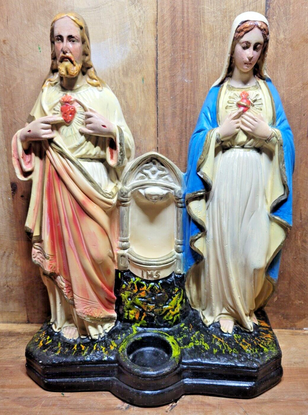 Chalkware Alter Statue Jesus Mary Sacred Heart 1928 PS COPA 15.75\