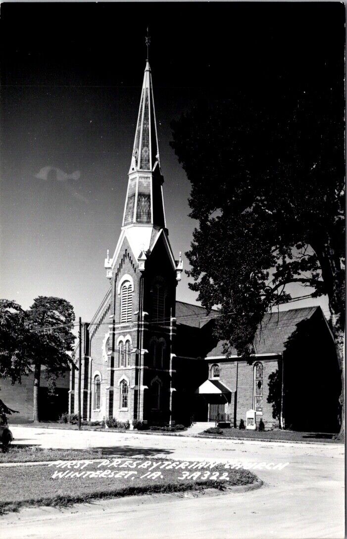 Real Photo Postcard First Presbyterian Church in Winterset, Iowa