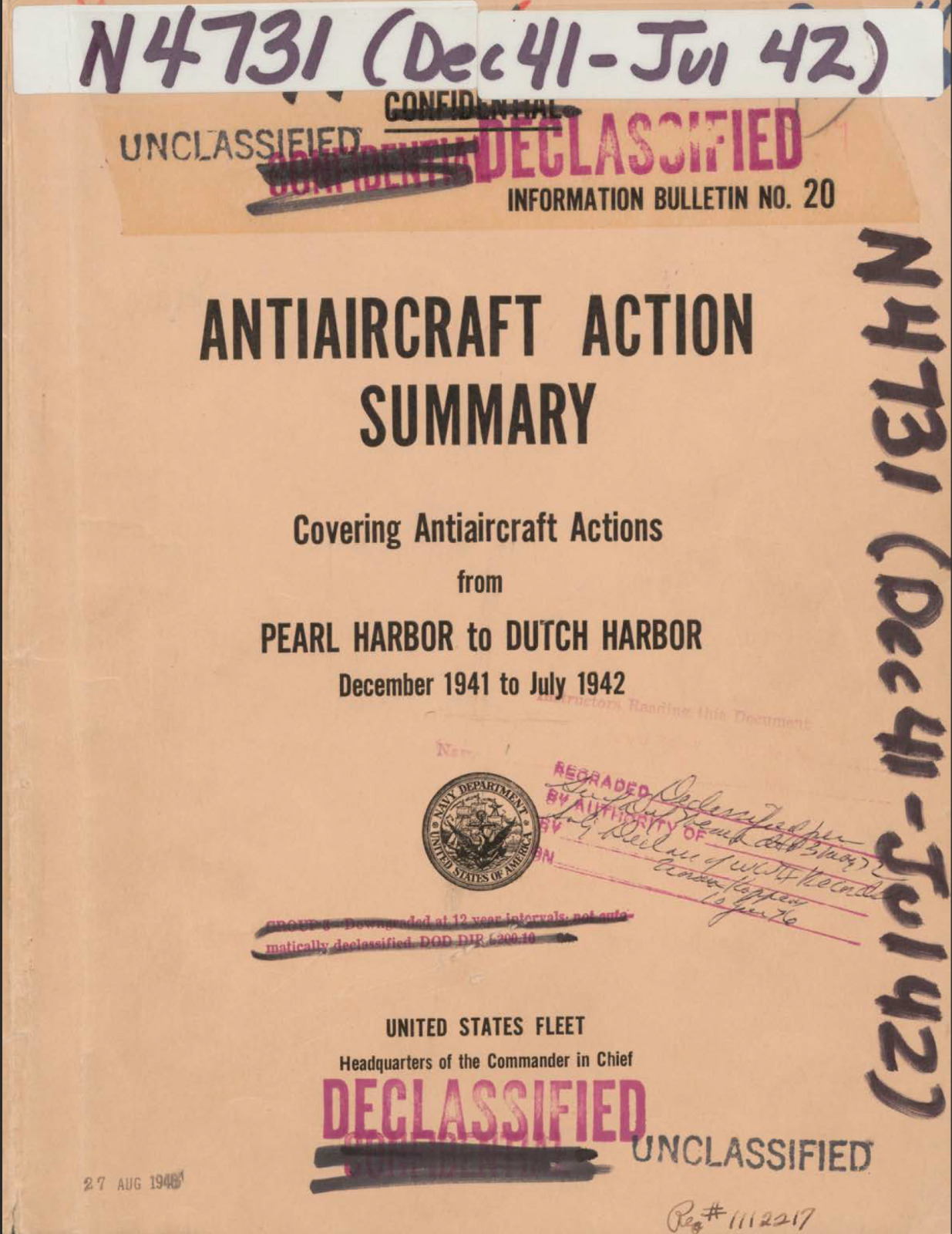 189 Page Anti-aircraft Action Summary Pearl & Dutch Harbor 1941 1942 On Data CD