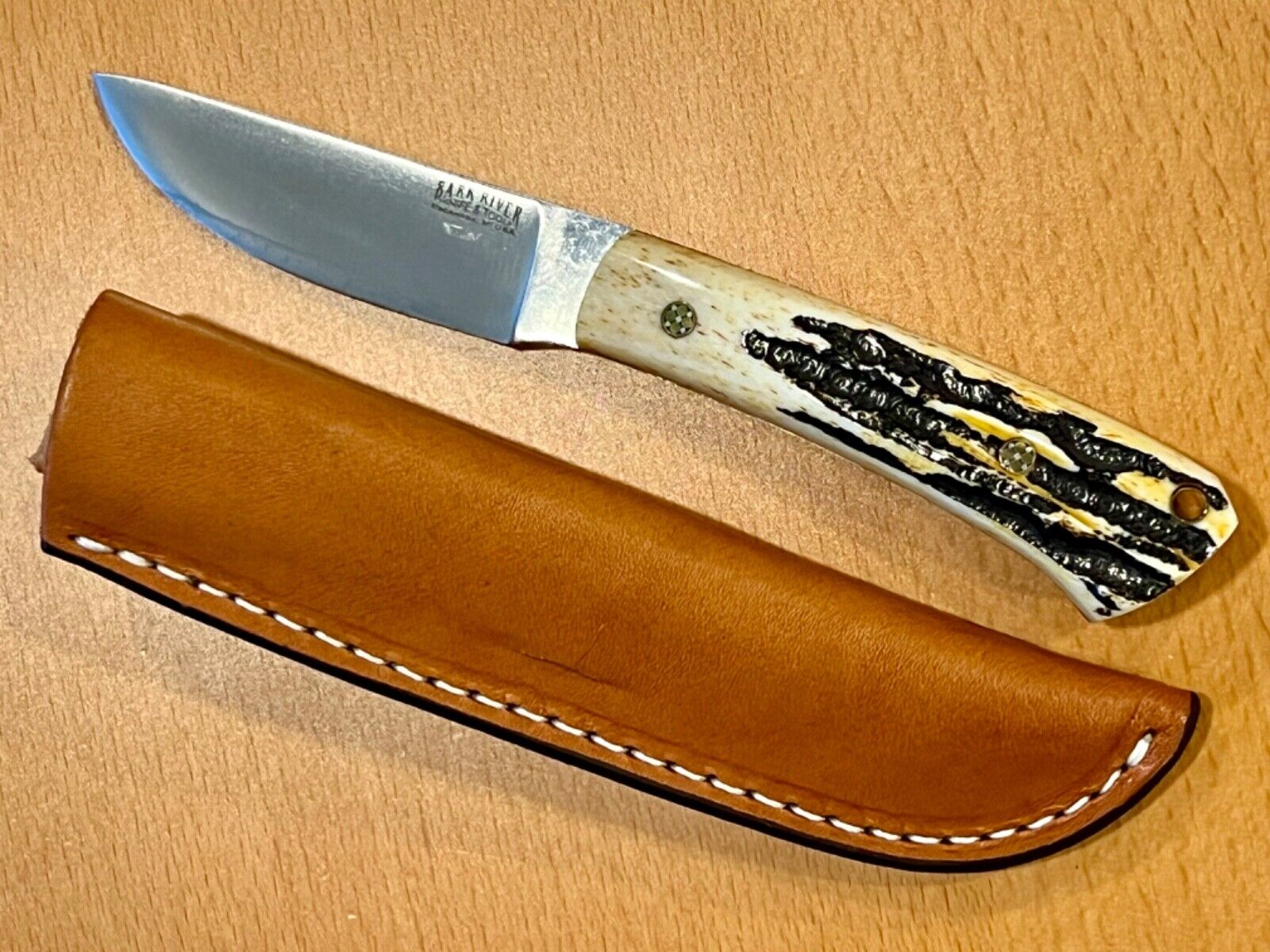 Bark River Knife & Tool Stag Handle Fixed Blade Knife w/ Leather Sheath