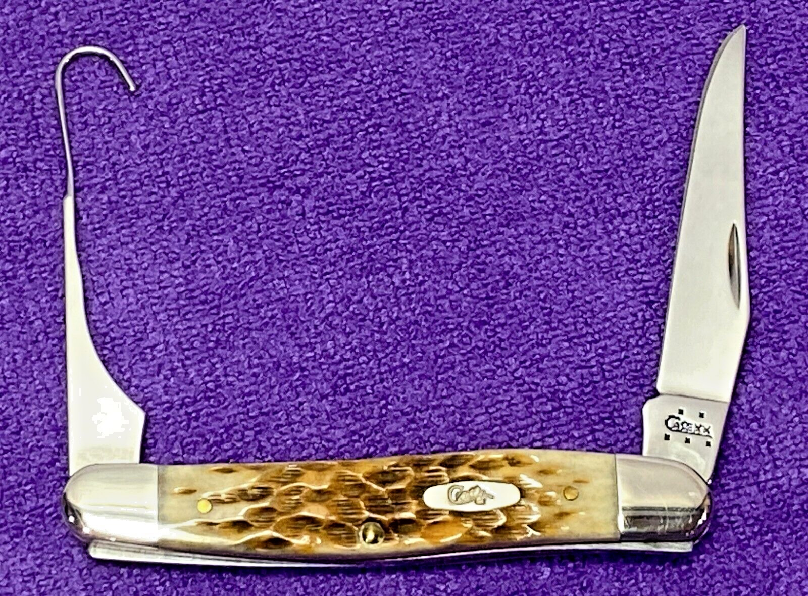 RARE: Minty CASE XX 6247H SS Bird Hook Amber Bone 2005 Pocket Knife