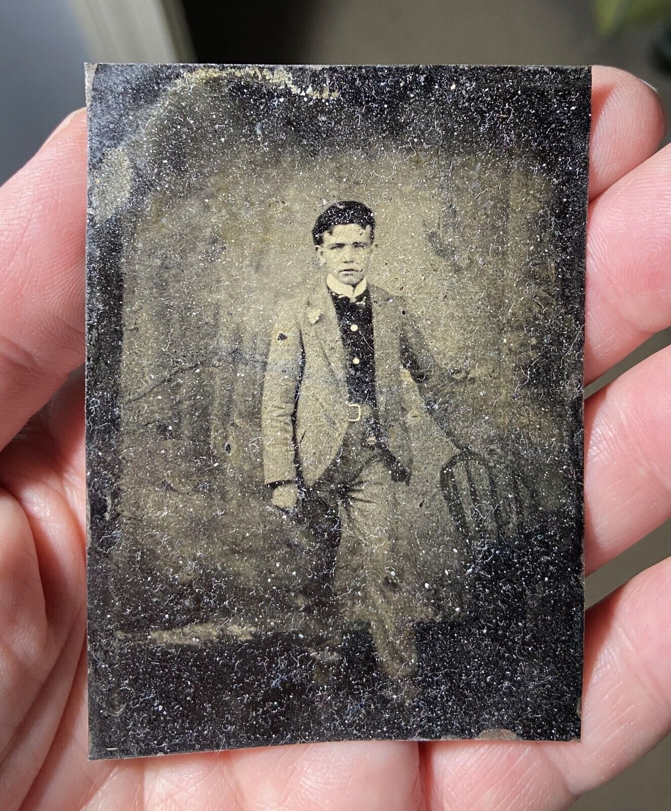 Vintage Antique Tintype Photo Dapper Handsome Young Man Teen Boy Stylish Clothes