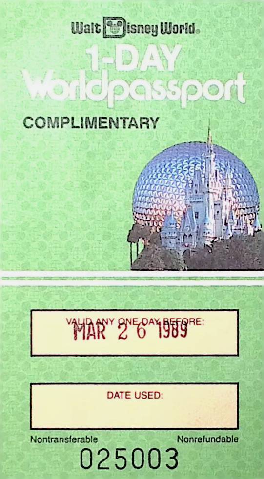 Vintage Walt Disney World Epcot Ticket Stub World Passport 1989 used 1-Day