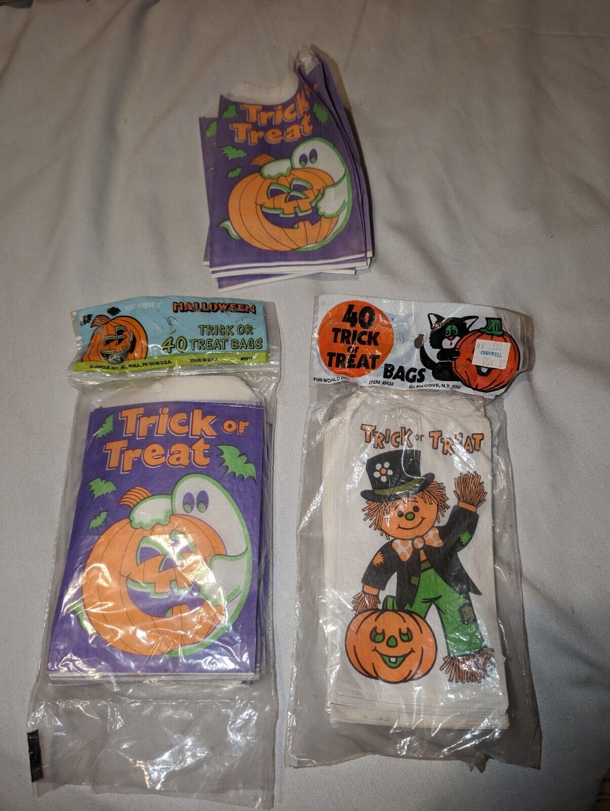 Vintage Halloween Trick Or Treat Paper Goodie Bags Lot From 1981 & 1993 