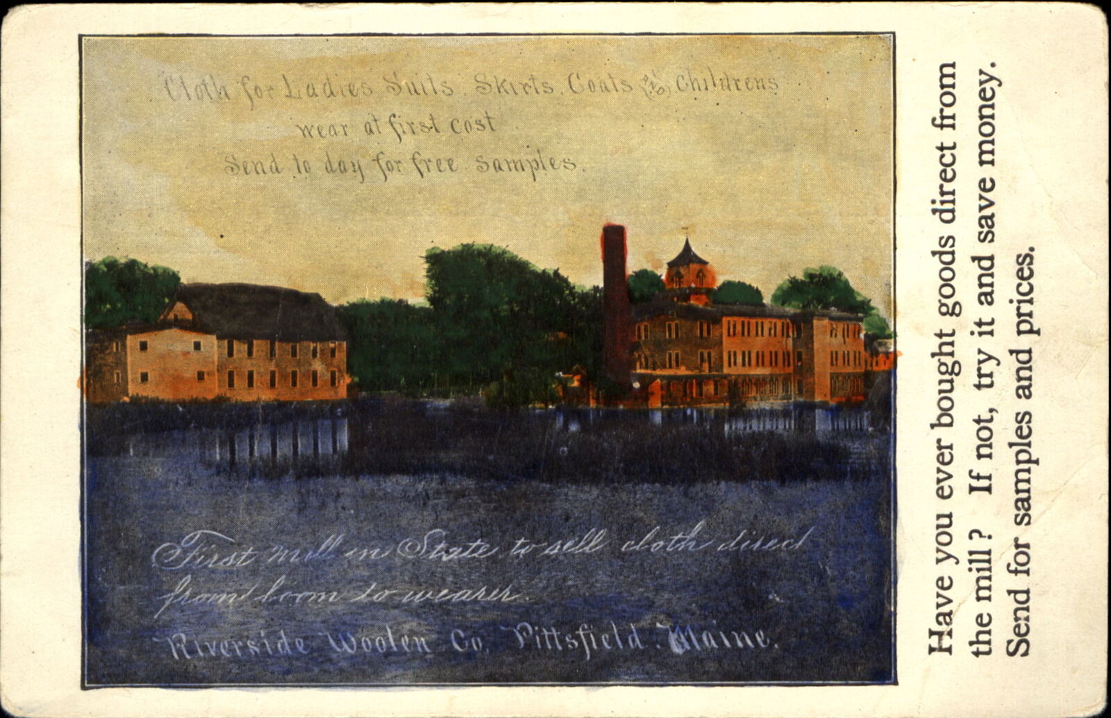 Riverside Woolen Company ~ Pittsfield Maine ME ~ tinted UDB c1905