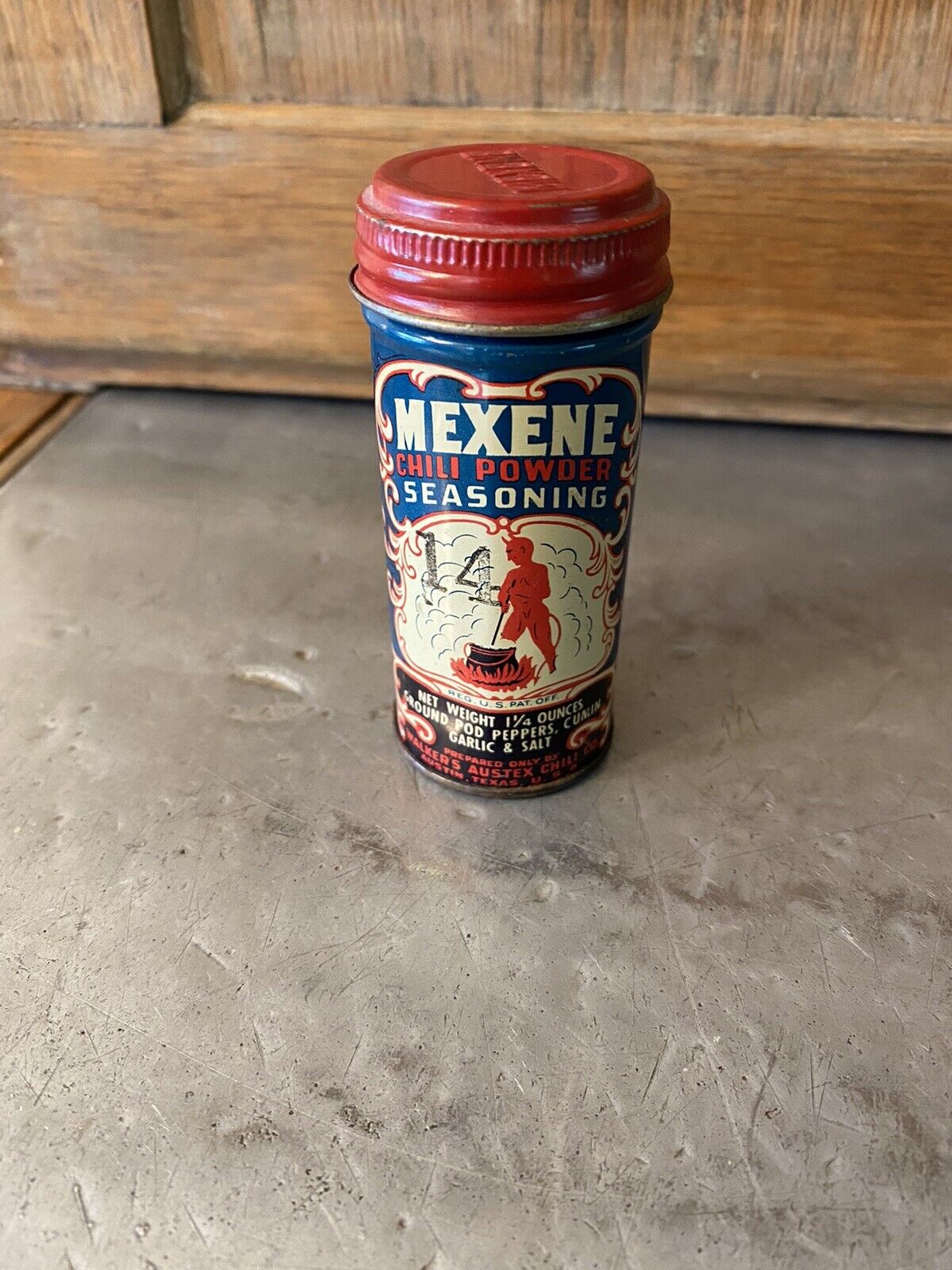 Vintage Mexene Chili Powder Seasoning Spice Tin Halloween Devil