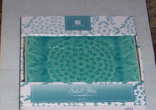 ARTISTIC ACCENTS Turquoise Crackled  Salad Plate NIB S/4