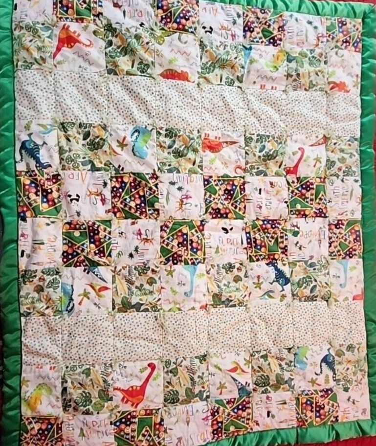OOAK Vtg Handmade Dinosaur Quilt Kids/Toddler Blanket 43\