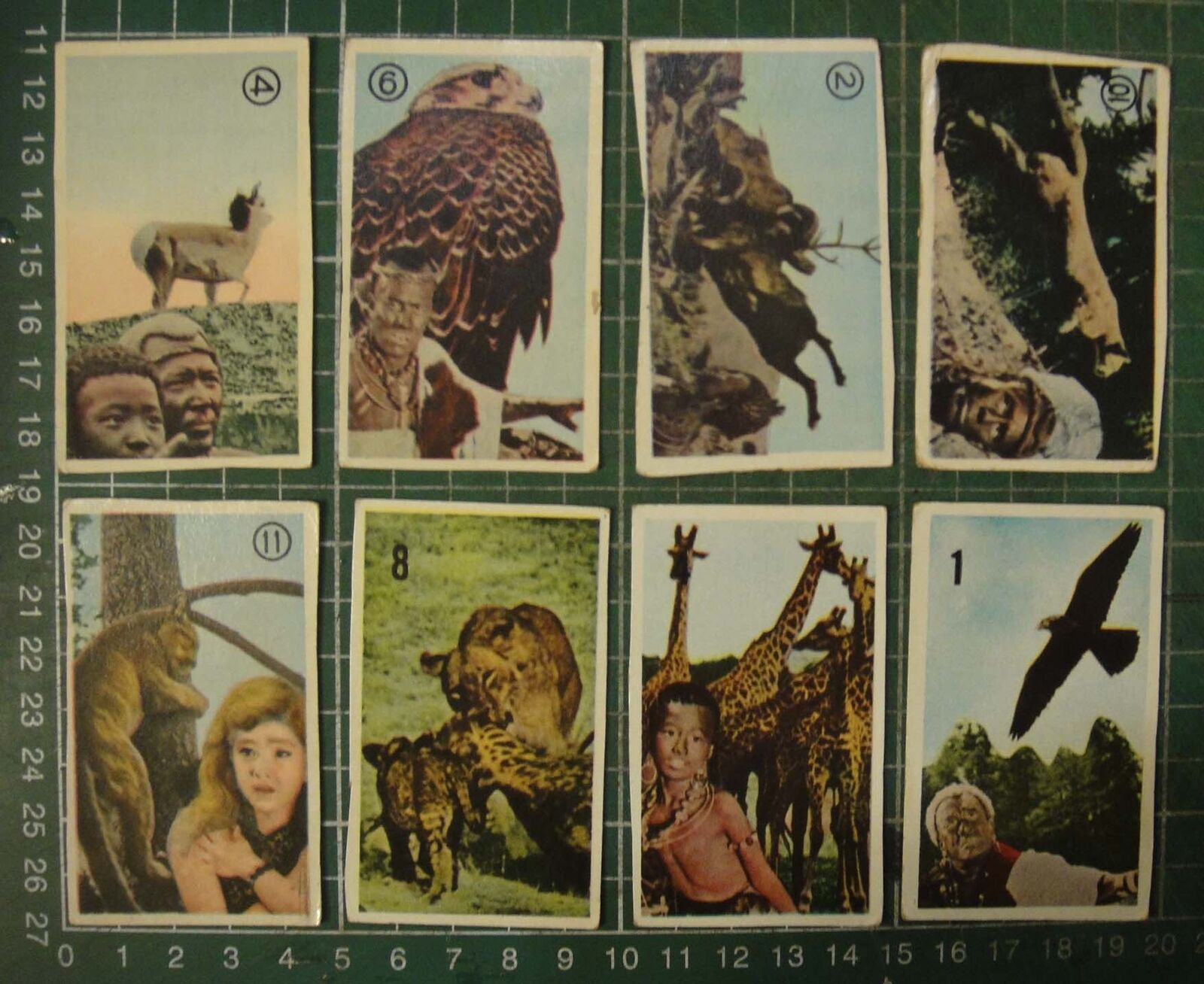 BS1-198) vintage 1960's Japan Menko Trading Cards ~ Kenya Boy (少年ケニヤ) x 8