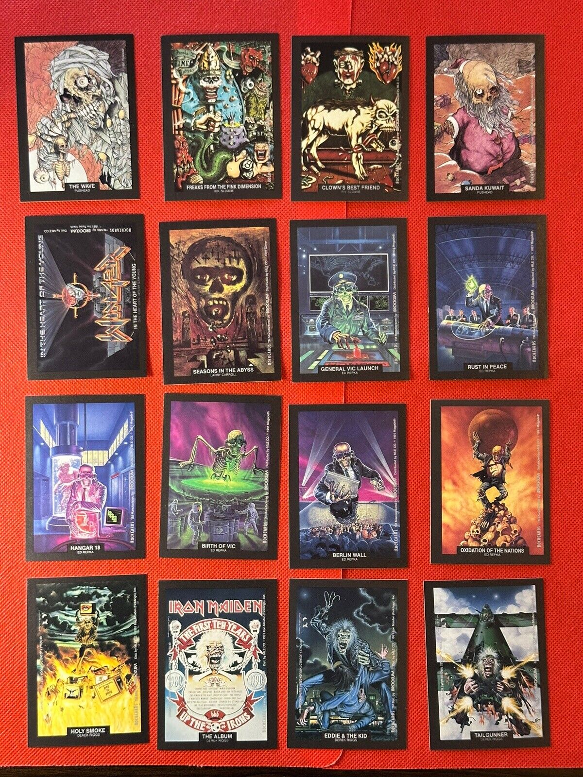 (16) 1991 BROCKUM ROCK CARDS ART STICKERS Megadeth Slayer Iron Maiden Winger++