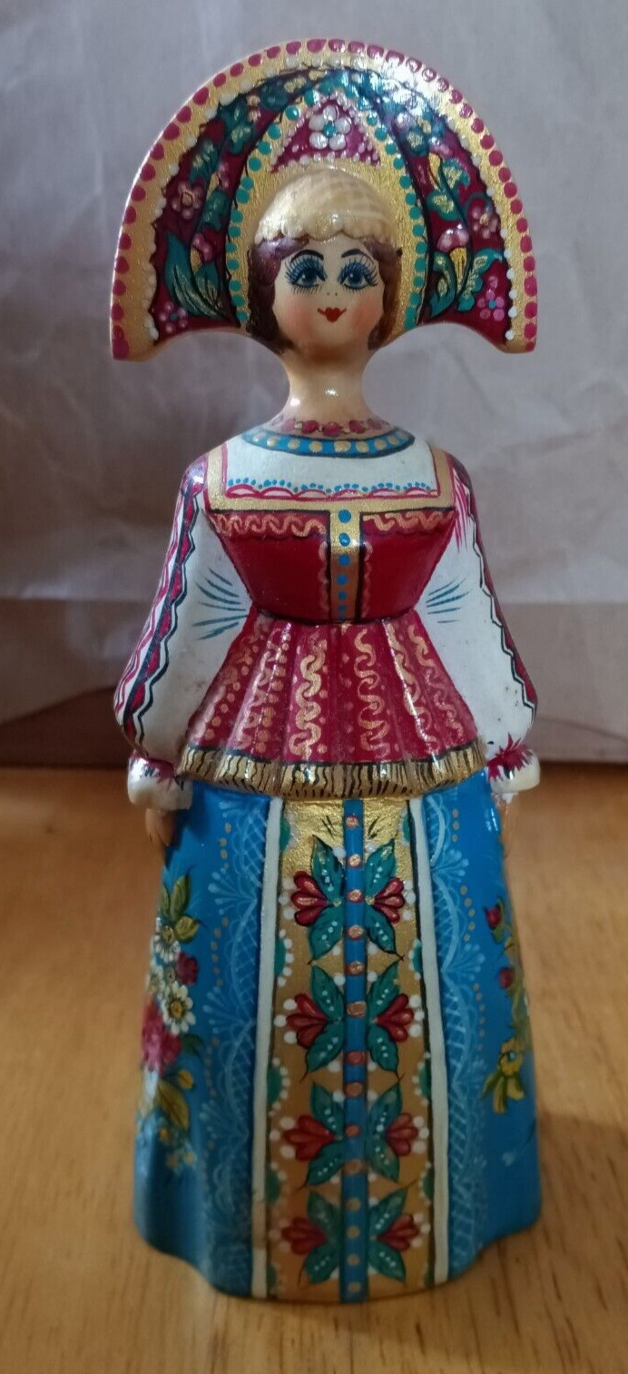 Vintage Hand Carved Hand Painted Wood Folk Art Russian Doll Signed Bogorovskaya