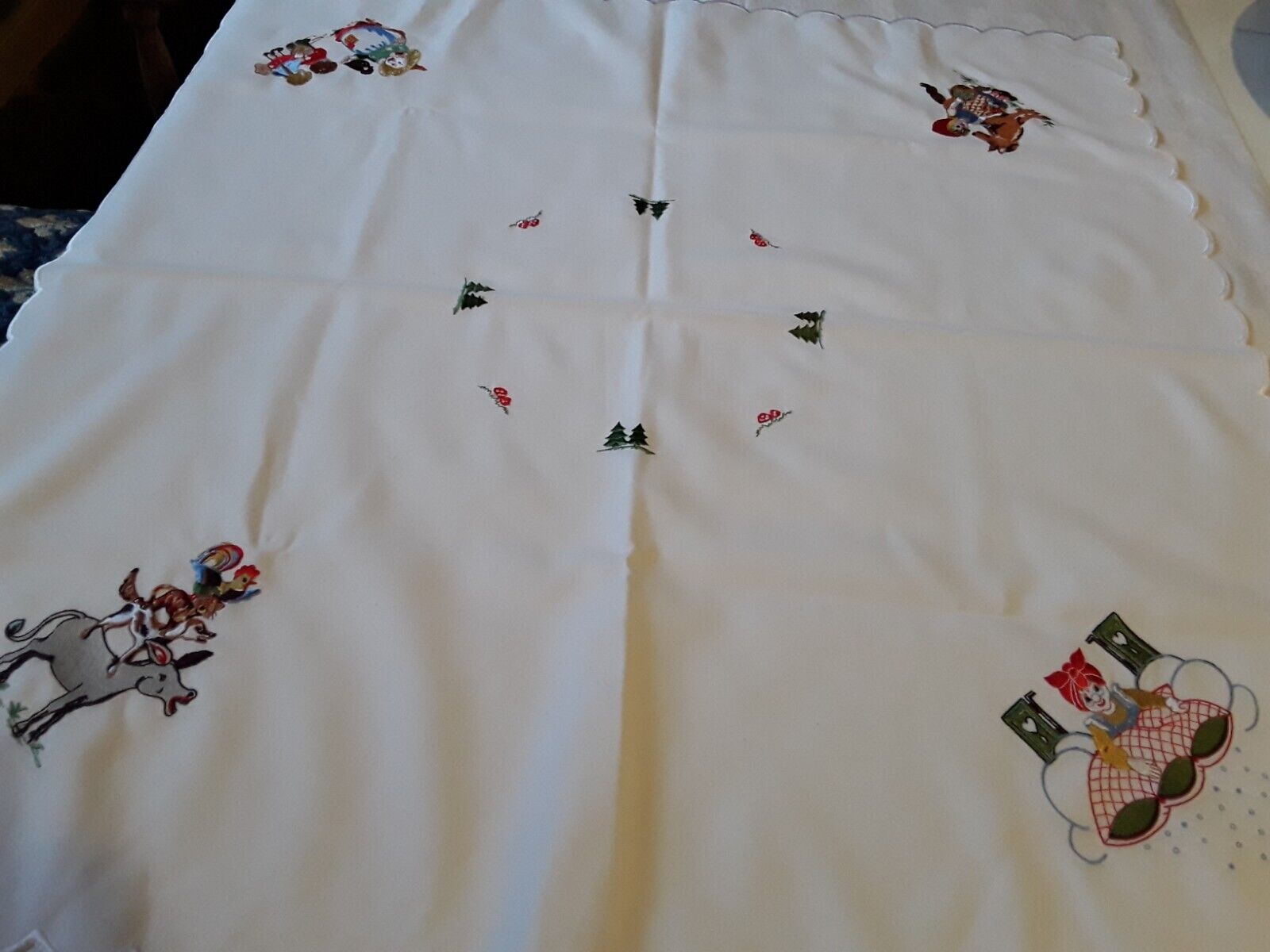 Vintage German Embroidered Deltic Nursery Tablecloth