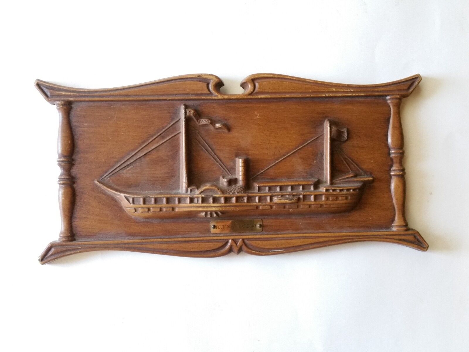 Vintage FULTON\'S STEAMBOAT WALL PLAQUE ART CLERMONT ROBERT FULTON RIVERBOAT 