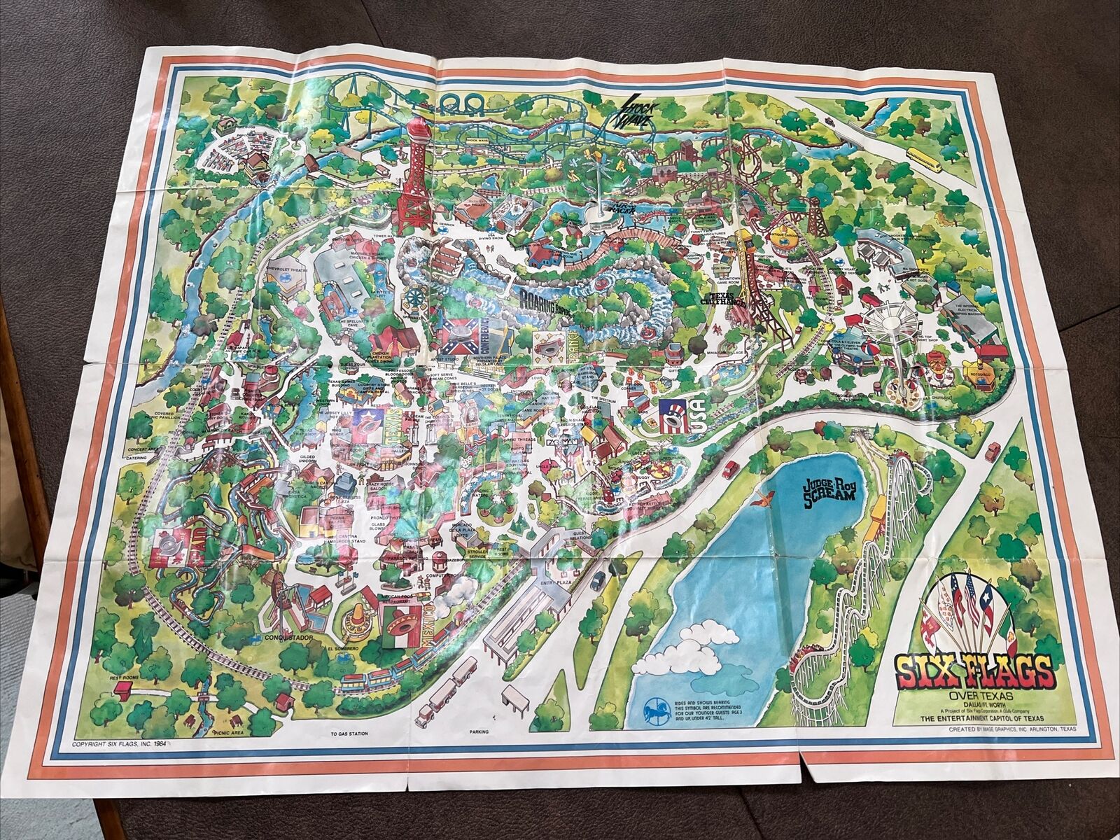 Six Flags Over Texas Dallas/Fort Worth Souvenir Map/Poster 1984