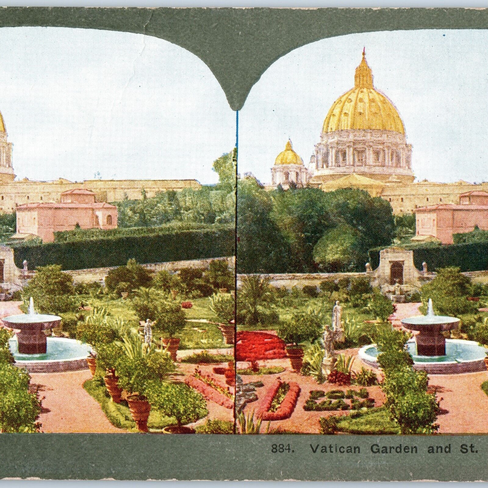 c1900s Rome Italy Vatican Garden St. Peter\'s Cathedral Dome Stereoview Roman V36
