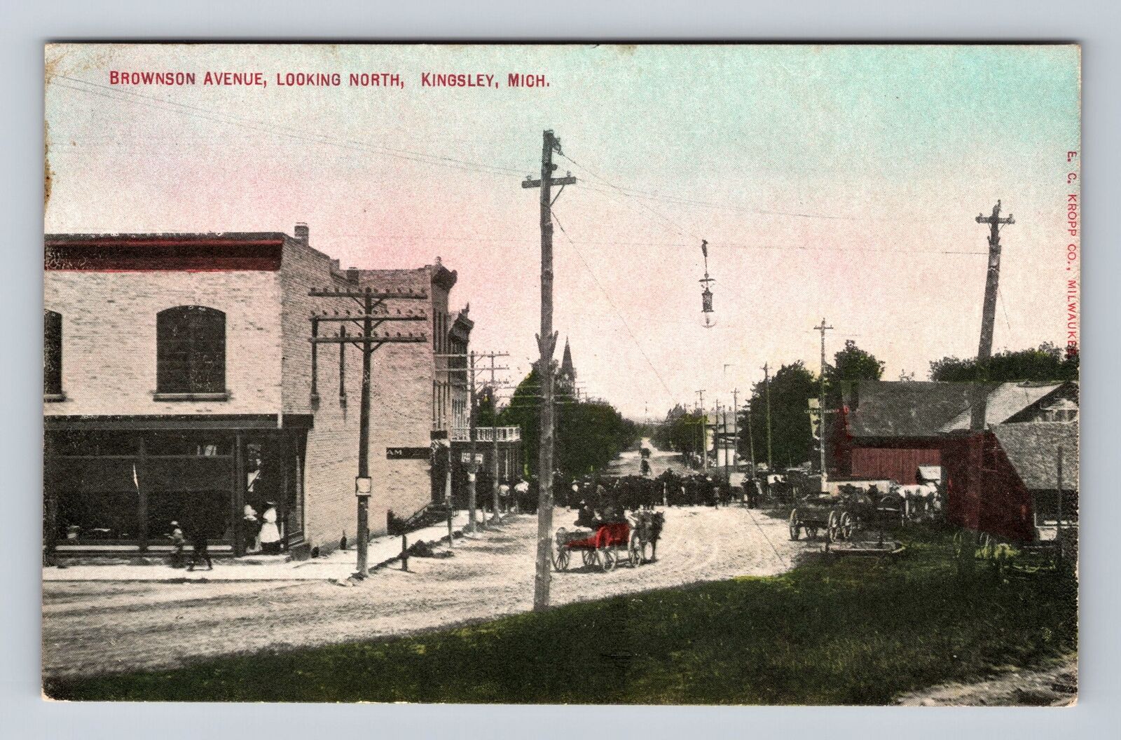Kingsley MI-Michigan, Brownson Avenue Looking North, Antique, Vintage Postcard