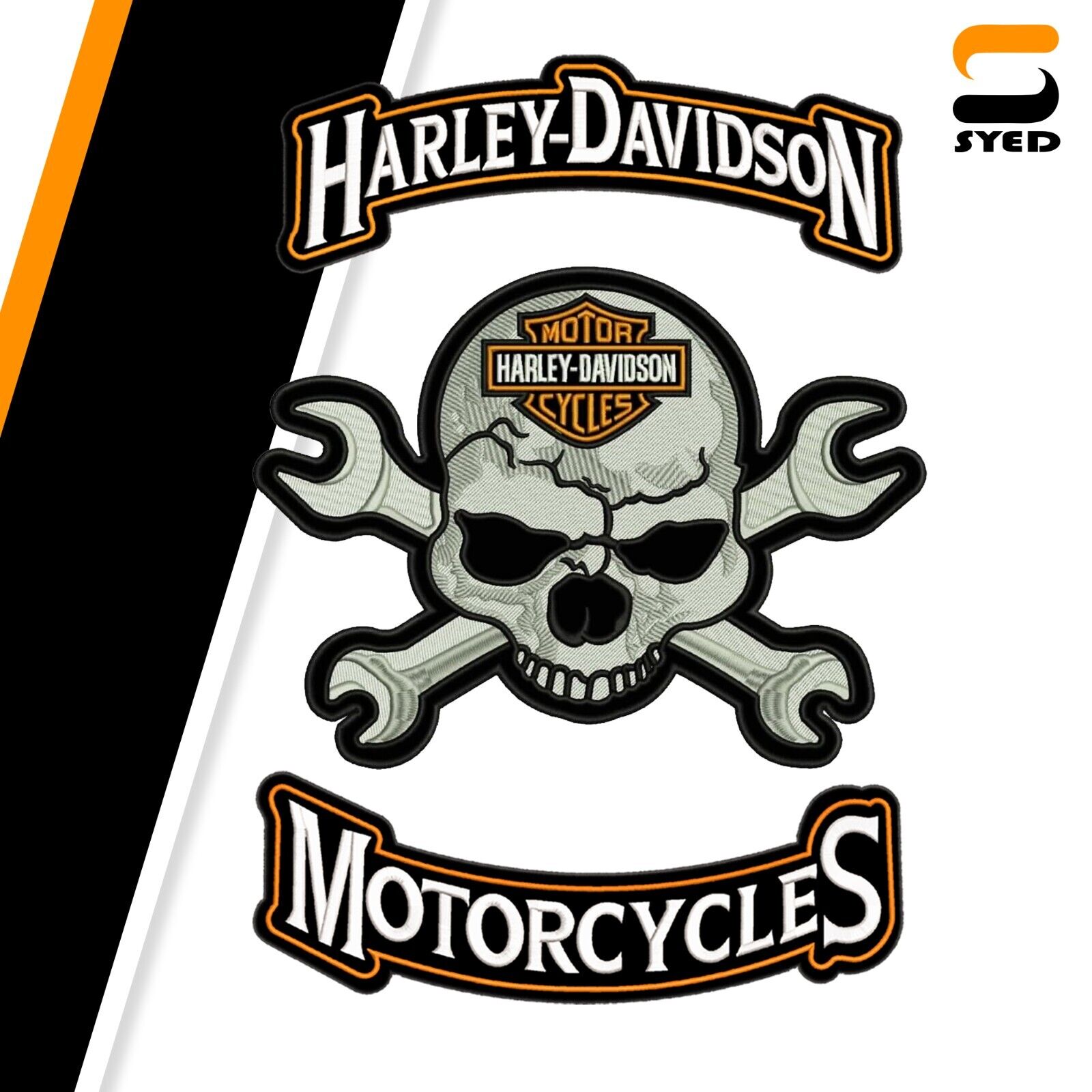 New Harley Davidson WILLIE G-Skull embroidery 3 pcs Sew on Patch Jacket Back