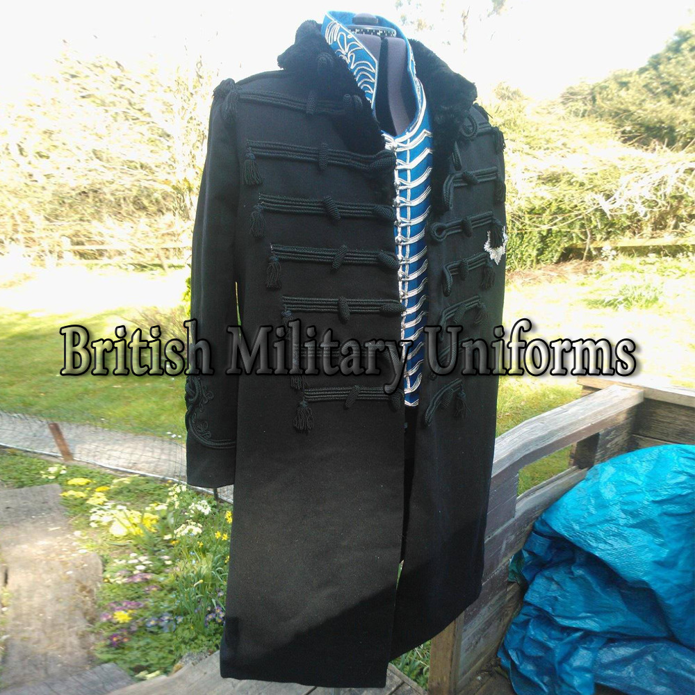 New Napoleonic Brunswick Officer Black Hussar Wool Long Coat Fatima Industries