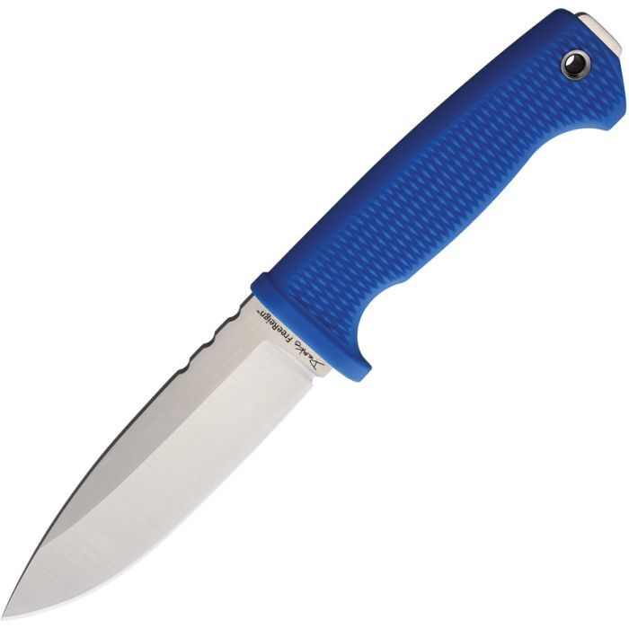 Demko Fixed Blade Knife Blue Rubber Handle AUS-10A Drop Point DEMAD22BBK