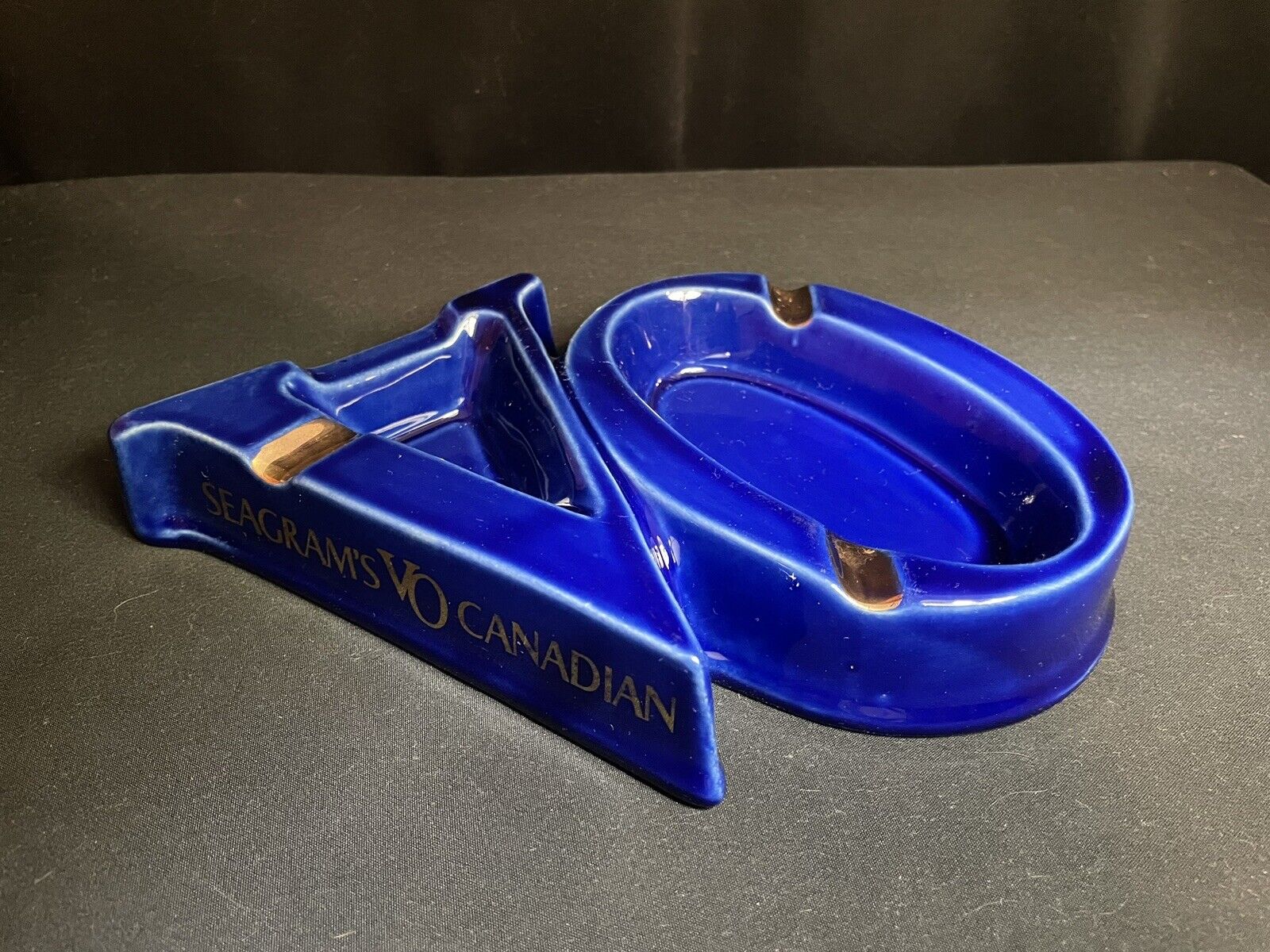 Seagram’s VO Canadian Whiskey Cobalt Blue & Gold Ash Tray