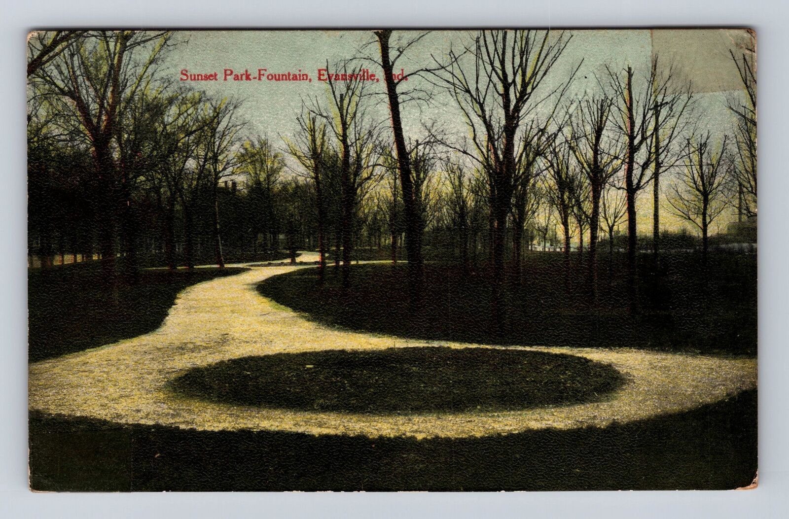 Evansville IN-Indiana, Sunset Park Fountain, Antique, Vintage Souvenir Postcard