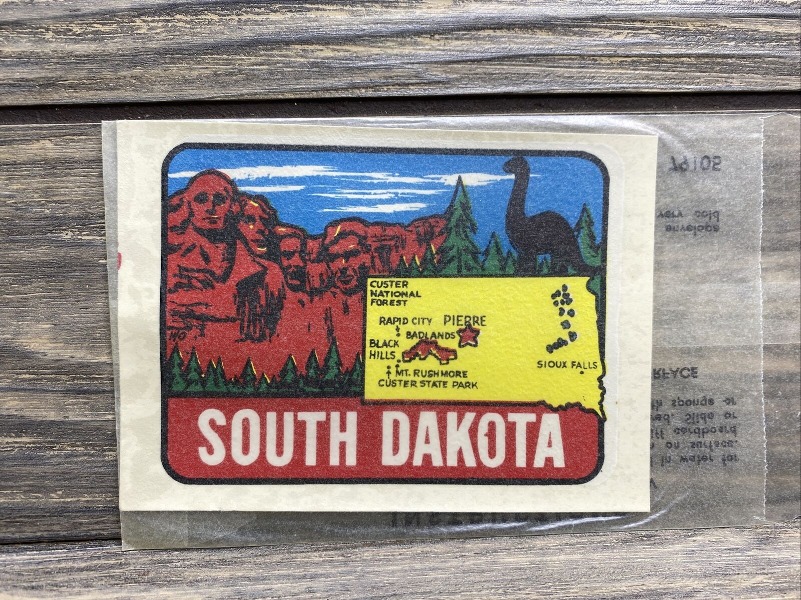 Vintage Baxter Lane Co Window Decal Mt. Rushmore South Dakota Red Yellow 4x3” 