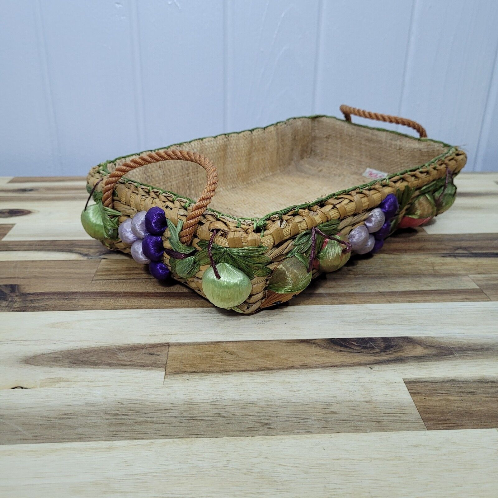 Handmade Woven Raffia Basket Table Centerpiece Country Chic Jewelry Trinket Tray