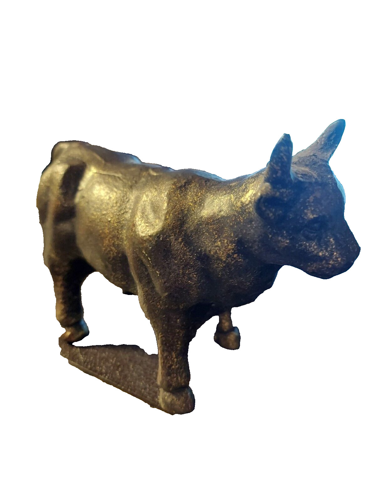 Vtg Heavy Solid Cast Iron Bronzed Horned Bull Statue Figurine Animal Bovine
