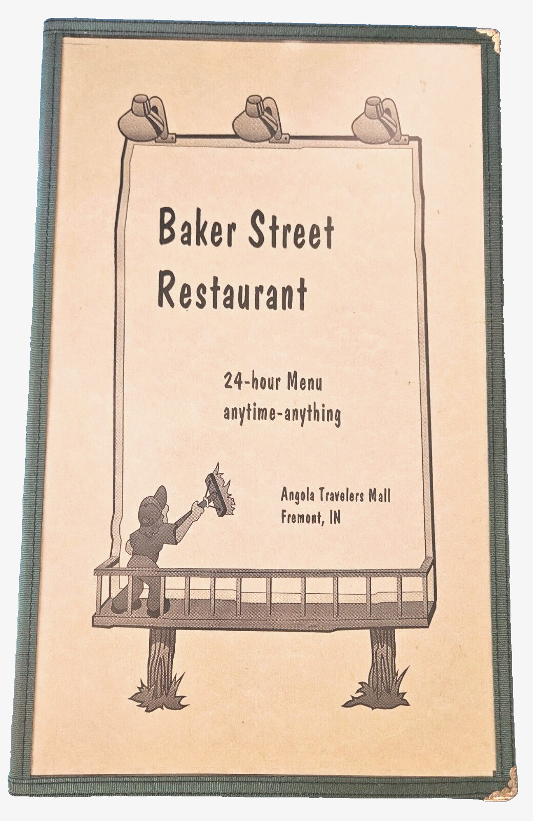 Vtg BAKER STREET RESTAURANT Fremont Indiana 24-HOUR MENU Classic Americana Food